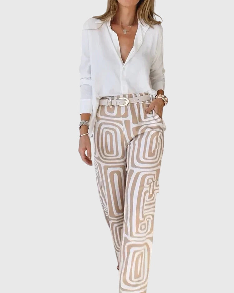 Emilia | Pantaloni alla moda + camicetta e cintura in omaggio