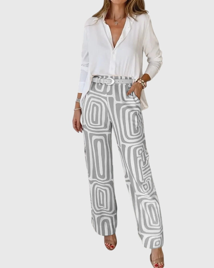 Emilia | Pantaloni alla moda + camicetta e cintura in omaggio