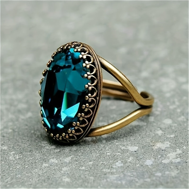 Elegant Gold Plated Oval Blue Stone Ring