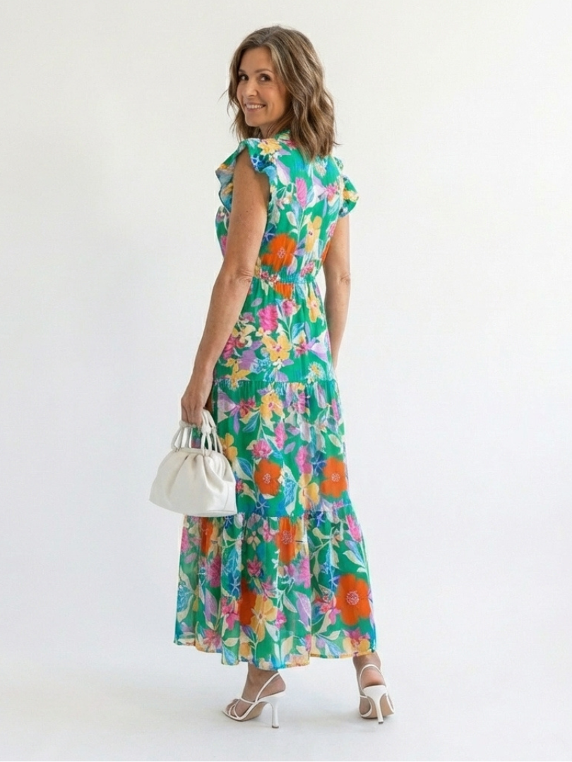 Lila | Abito midi a balze floreale con scollo a V