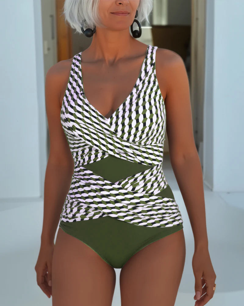 Tiffanie - Maillot une pièce portefeuille géométrique
