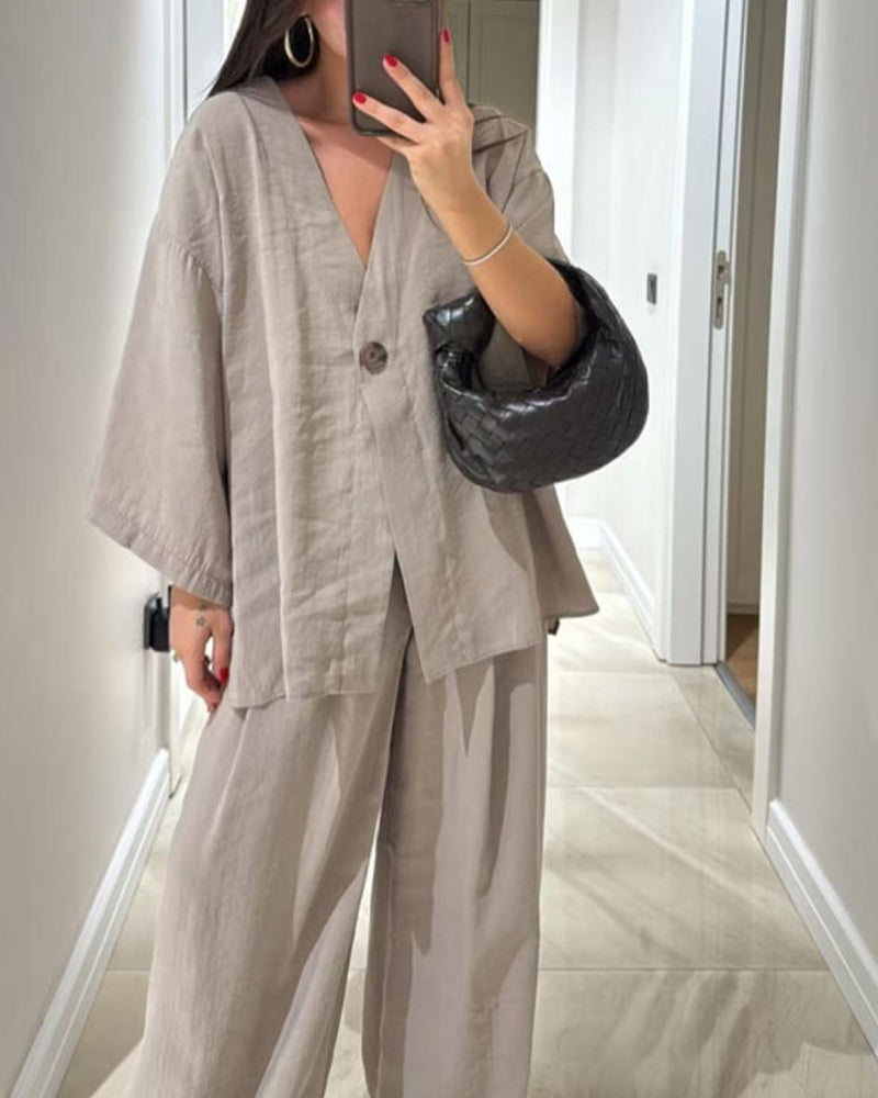 Conjunto Sienna de Top con Cuello en V y Pantalones
