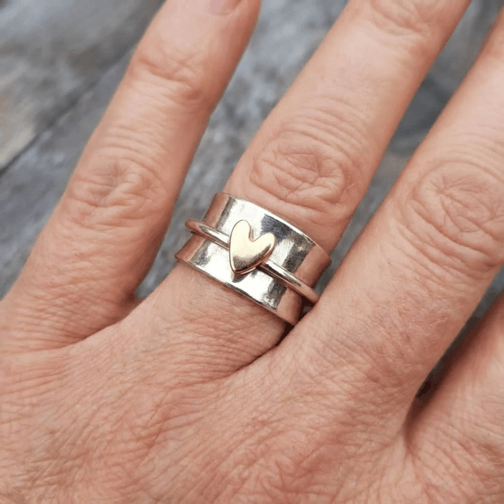 Vintage Golden Heart Silver Ring