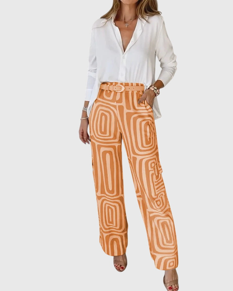 Emilia | Pantaloni alla moda + camicetta e cintura in omaggio