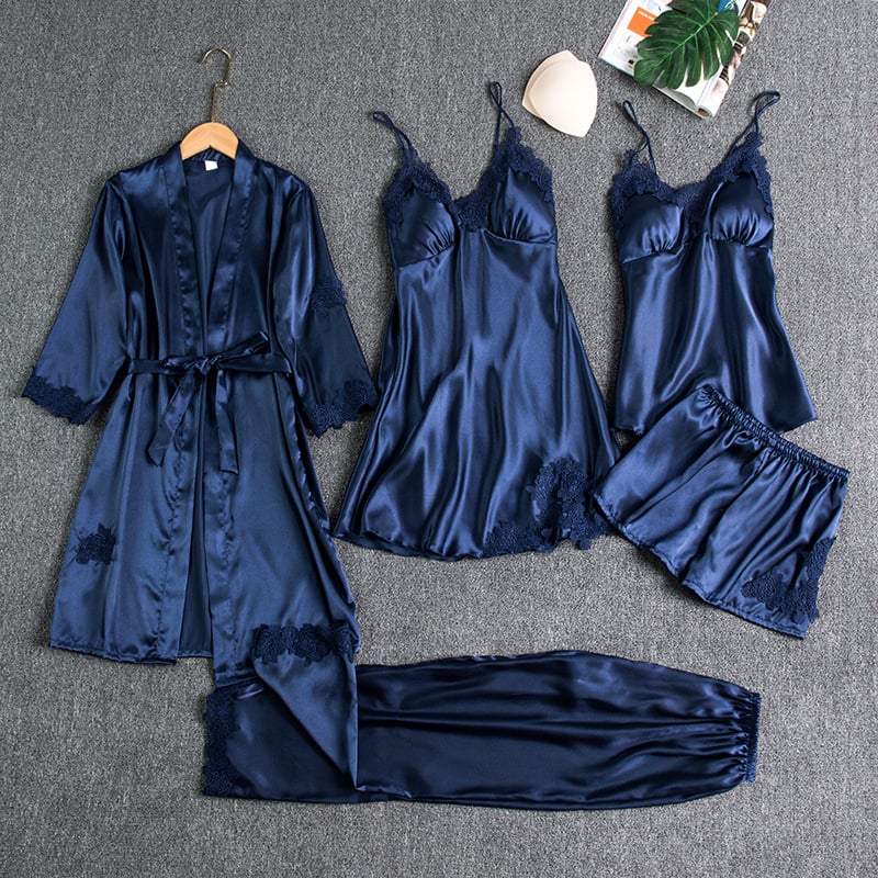 Rebecca | Conjunto de roupa de dormir de seda e renda com 5 peças