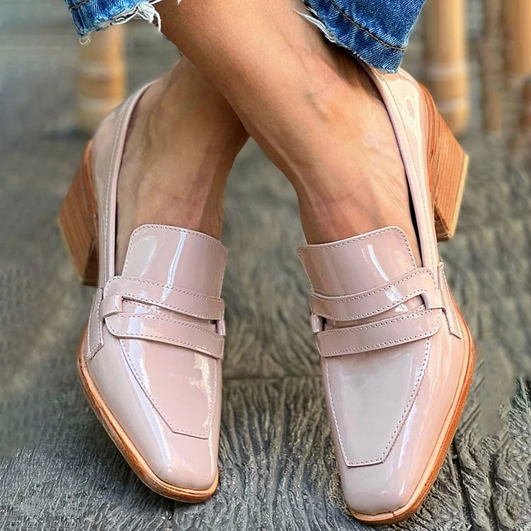 Mocassins à talon large brillant