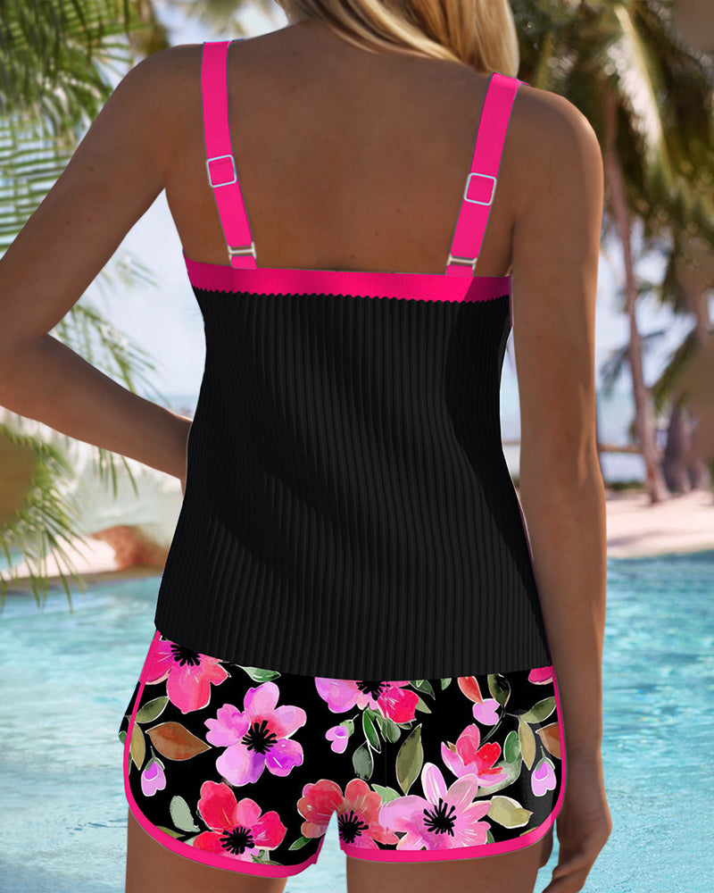 Federica - Completo tankini a costine con shorts