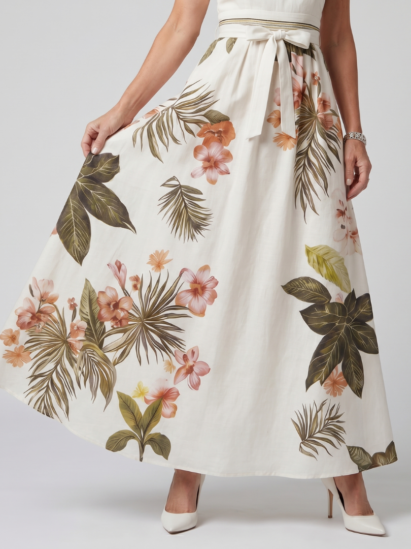 Meadow | Robe longue à panneaux botaniques drapés et licou