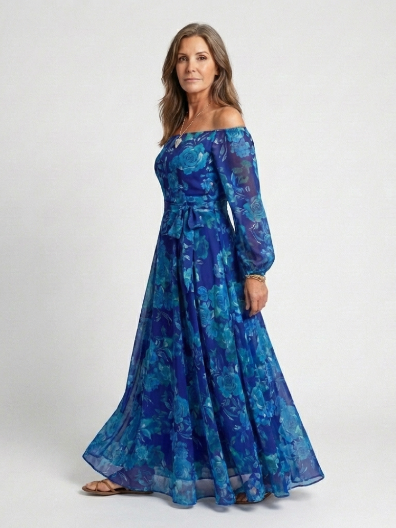 Aspen | Vestido largo floral de hombros descubiertos