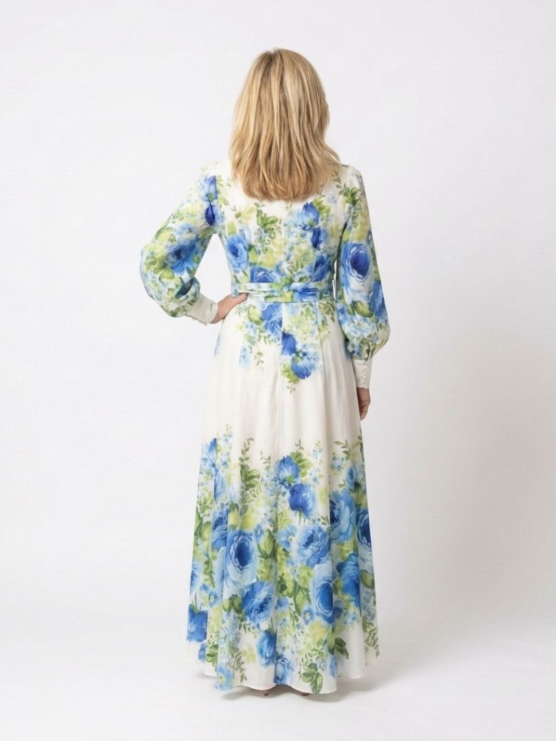 Harper | Vestido longo floral de mangas longas com botões frontais