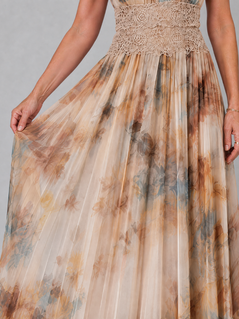 Elavenue | Vestido largo de encaje con cuello halter y cintura
