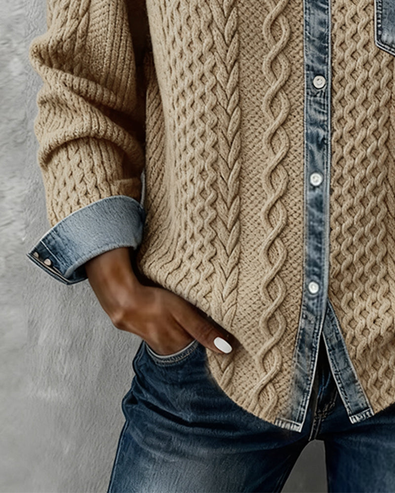 Overhemd met lange mouwen en denimpatchwork