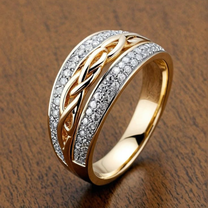 Vintage Style Zirconia Inlaid Gold Plated Ring