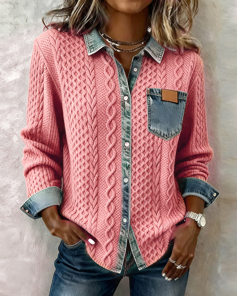 Overhemd met lange mouwen en denimpatchwork