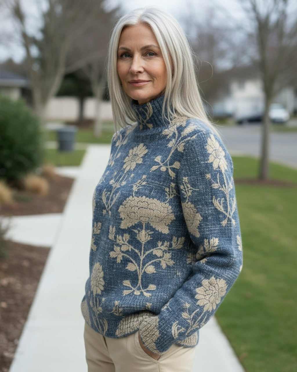 Evelyn | Maglione elegante a collo alto con motivi floreali