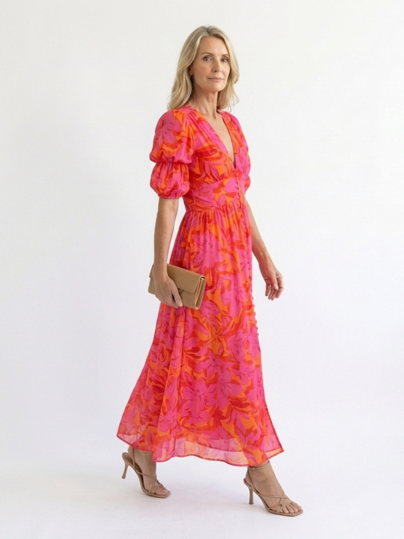 Willow | Vestido midi floral con escote en V y mangas abullonadas