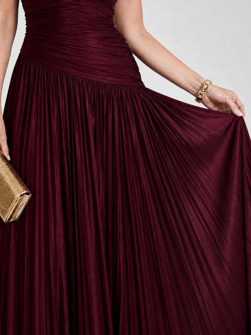 Lemar | Vestido midi sem mangas com decote V plissado