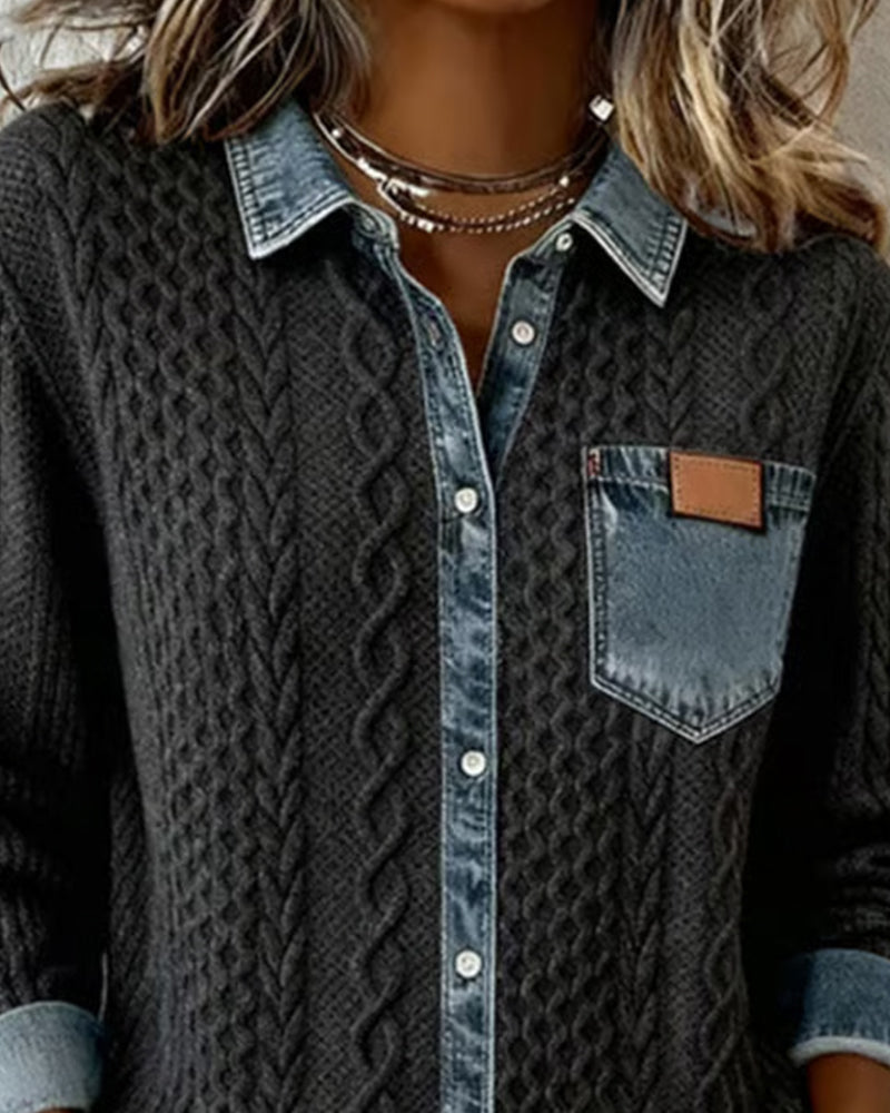 Overhemd met lange mouwen en denimpatchwork