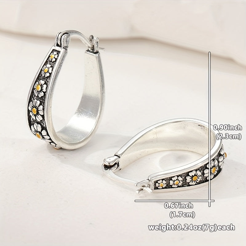 Vintage Hand-Cut Daisy Hoop Earrings