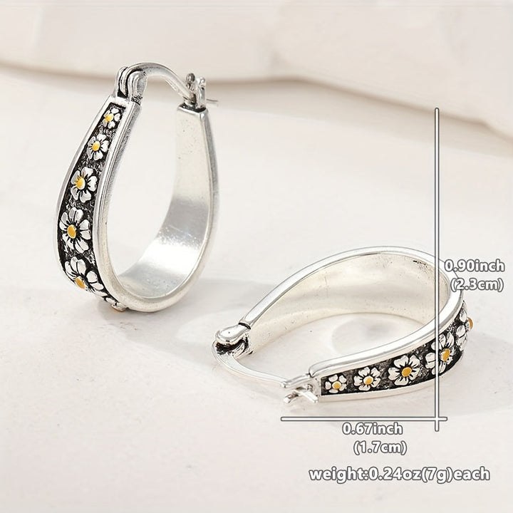 Vintage Hand-Cut Daisy Hoop Earrings