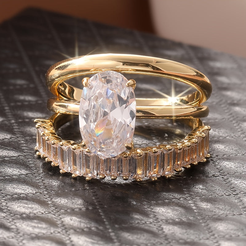 Elegant Vintage Sparkling Zirconia Stacked Rings Set