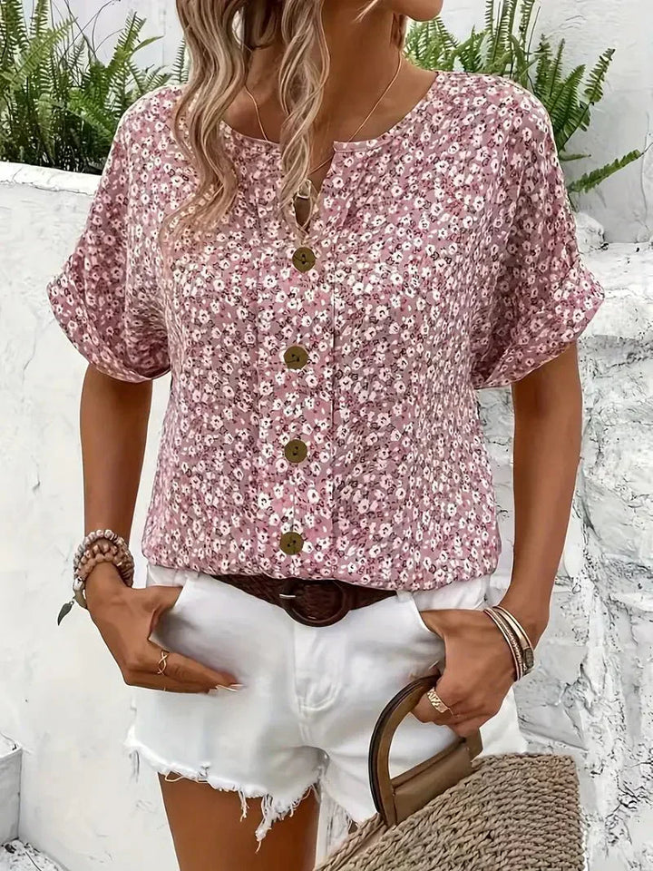 Wolena | Blusa con Muesca y Flores Silvestres