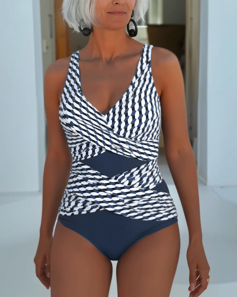 Tiffanie - Maillot une pièce portefeuille géométrique