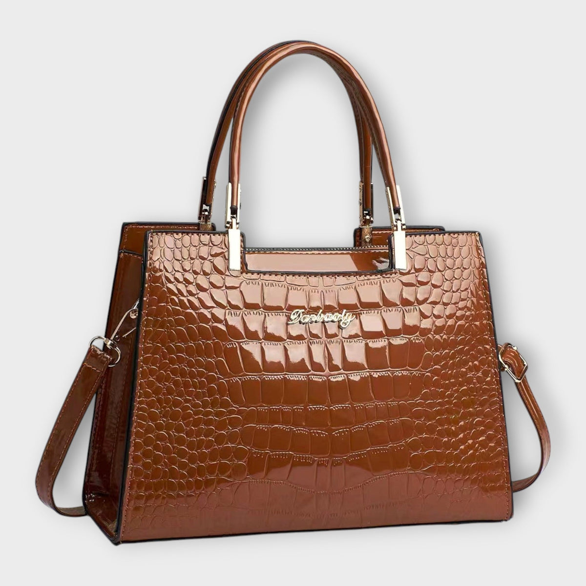 Olivia - Borsa a mano lucida con motivo coccodrillo