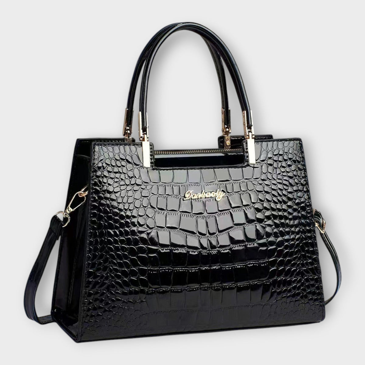 Olivia - Borsa a mano lucida con motivo coccodrillo
