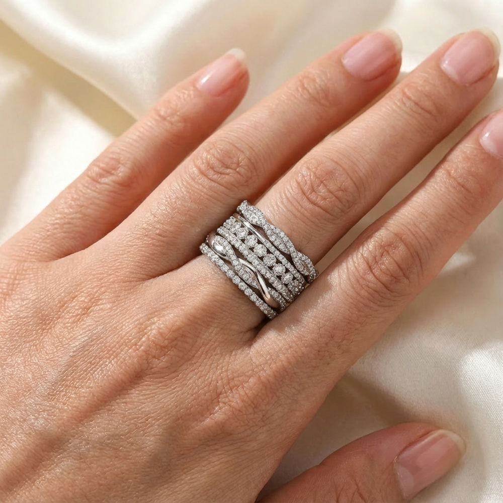 Vintage Layered Zirconia Silver Ring