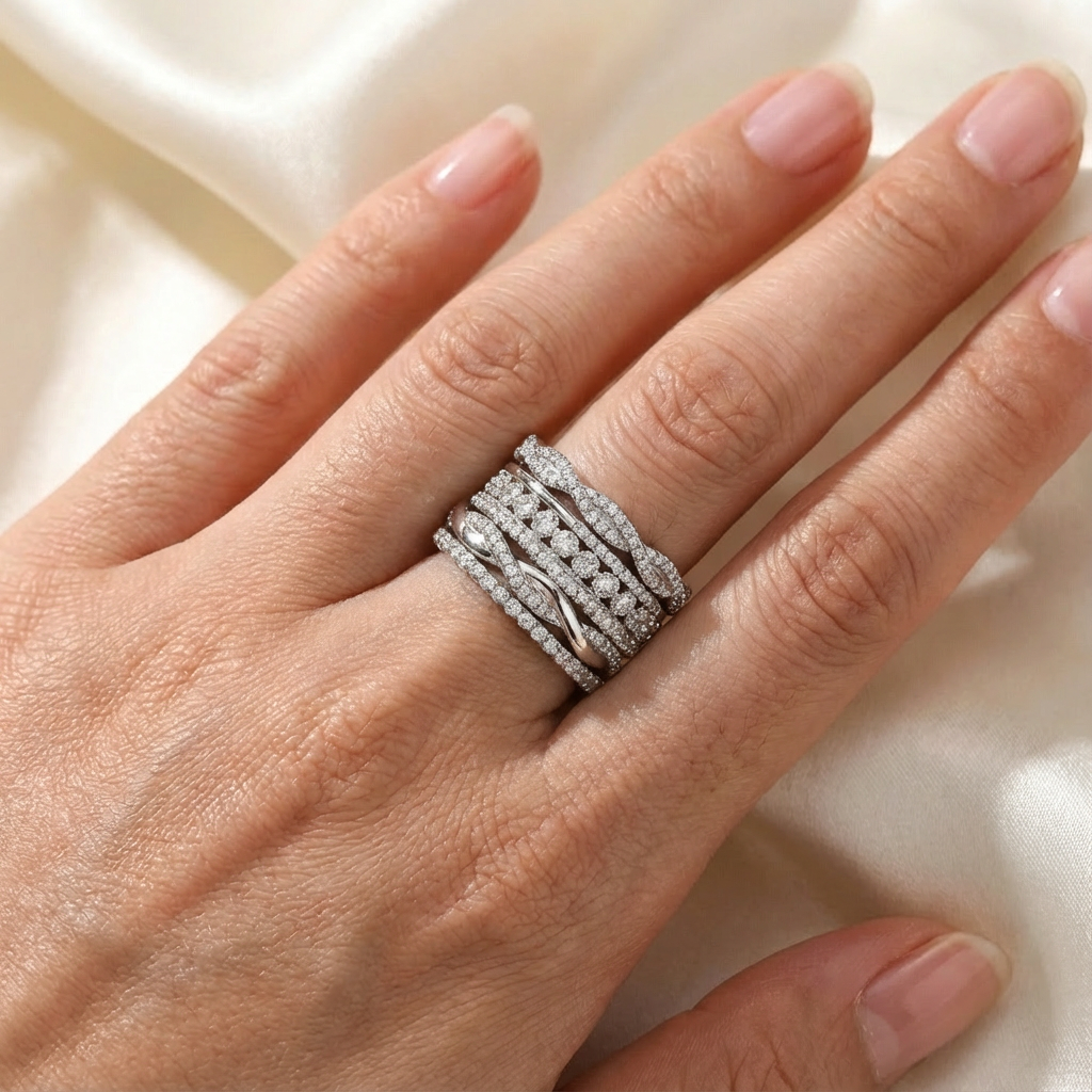 Vintage Layered Zirconia Silver Ring