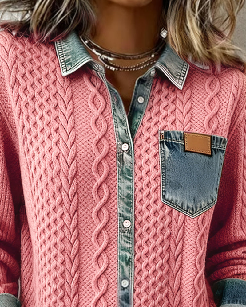 Overhemd met lange mouwen en denimpatchwork