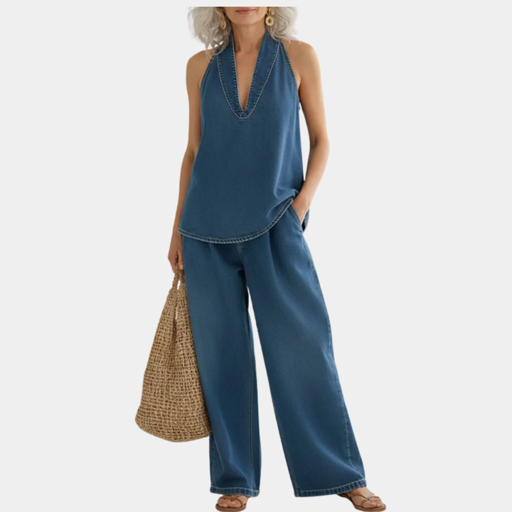 Ivy | Conjunto vintage de dos piezas de mezclilla suave lavada