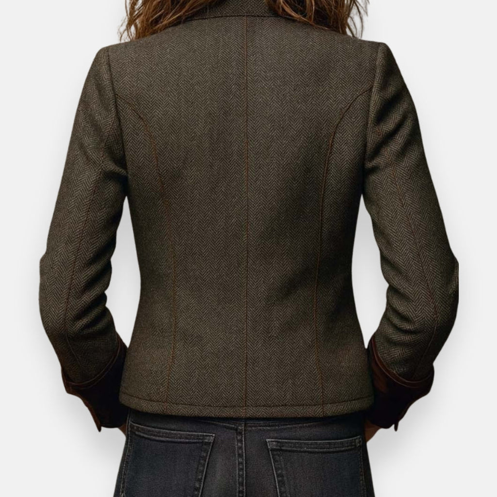 Corrie - Chaqueta de tweed con detalles de terciopelo