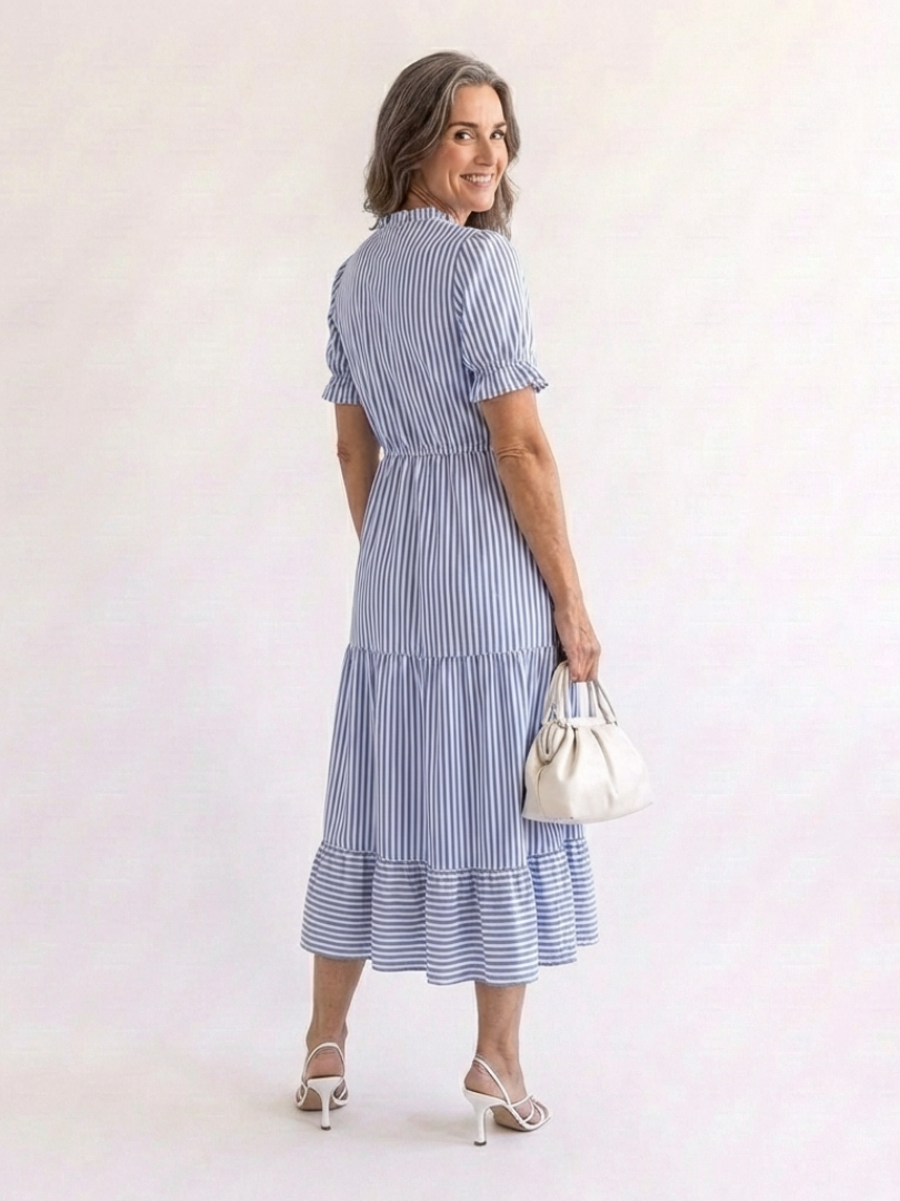 Dakota | Gestreepte midi-jurk met korte mouwen en lagen