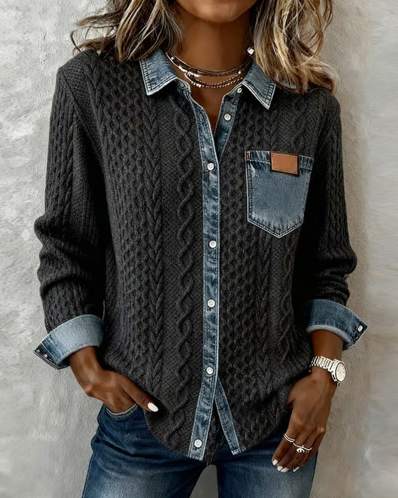 Overhemd met lange mouwen en denimpatchwork