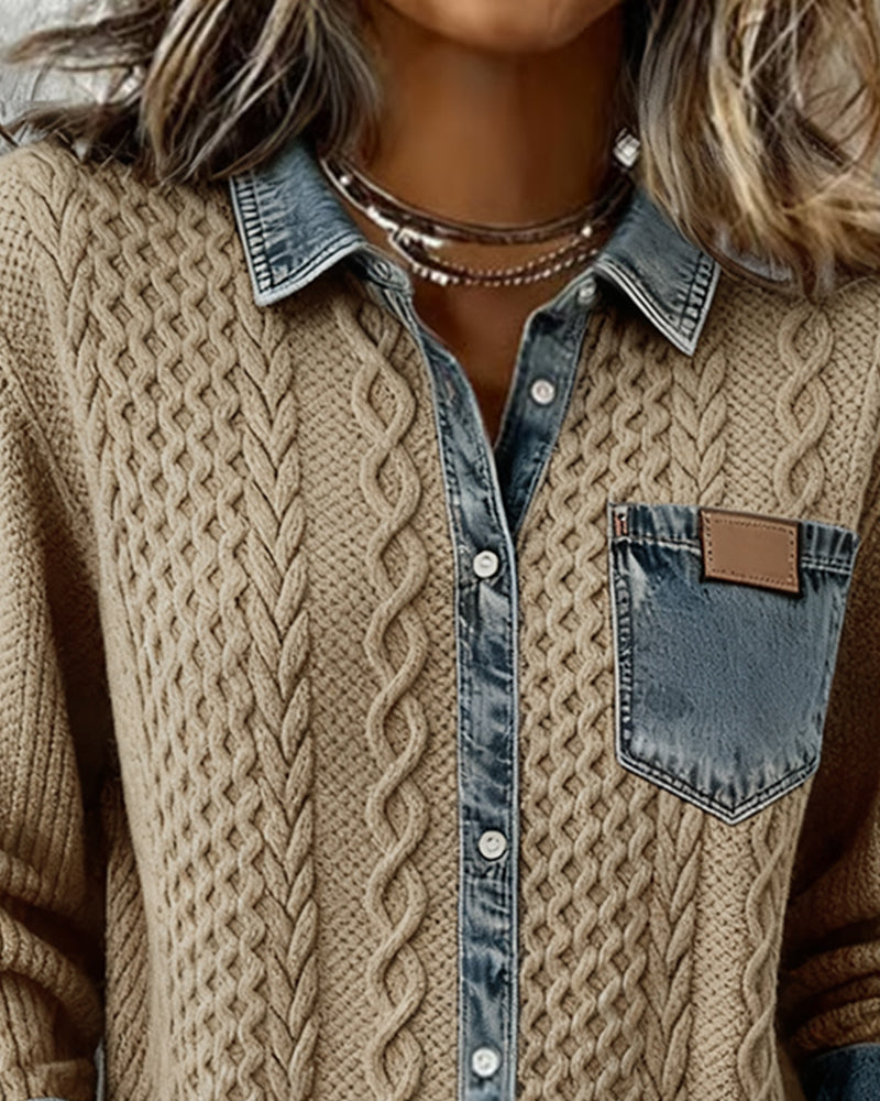 Overhemd met lange mouwen en denimpatchwork