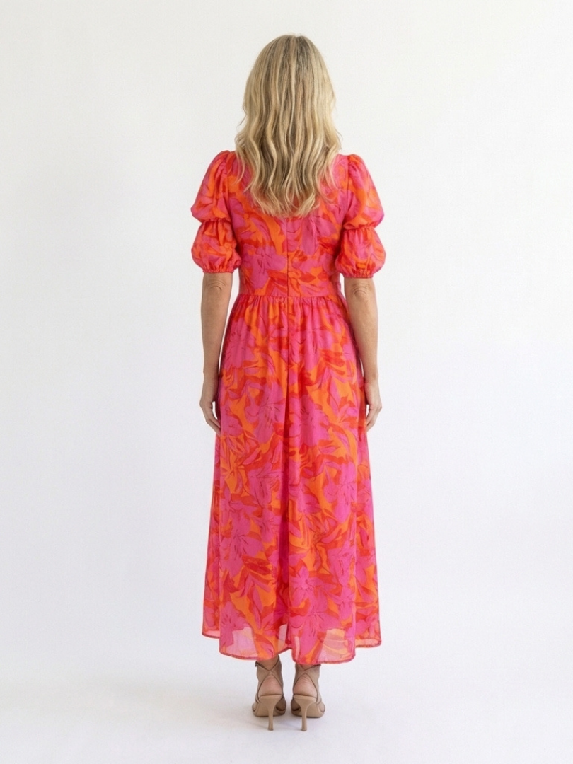 Willow | Vestido midi floral con escote en V y mangas abullonadas