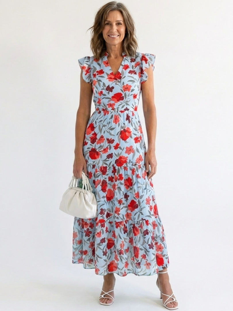 Lila | Abito midi a balze floreale con scollo a V