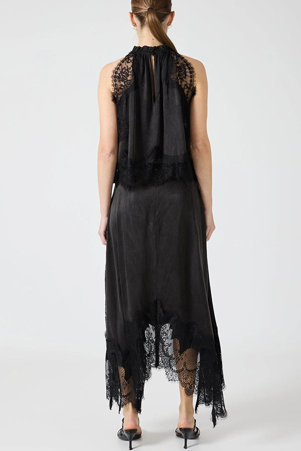 Conjunto de Top Plisado de Encaje + Falda con Abertura Irregular Isabella
