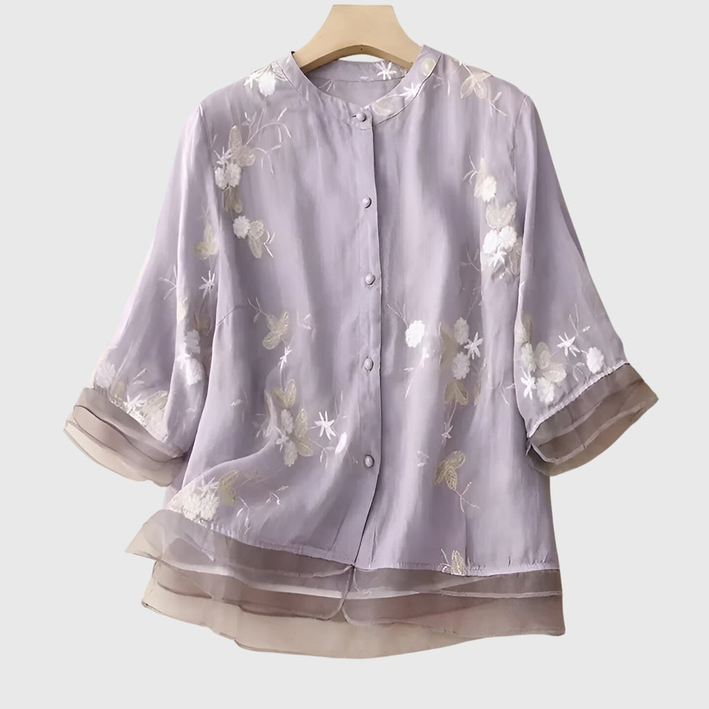 Nellie | Elegant Top with Embroidered Flowers