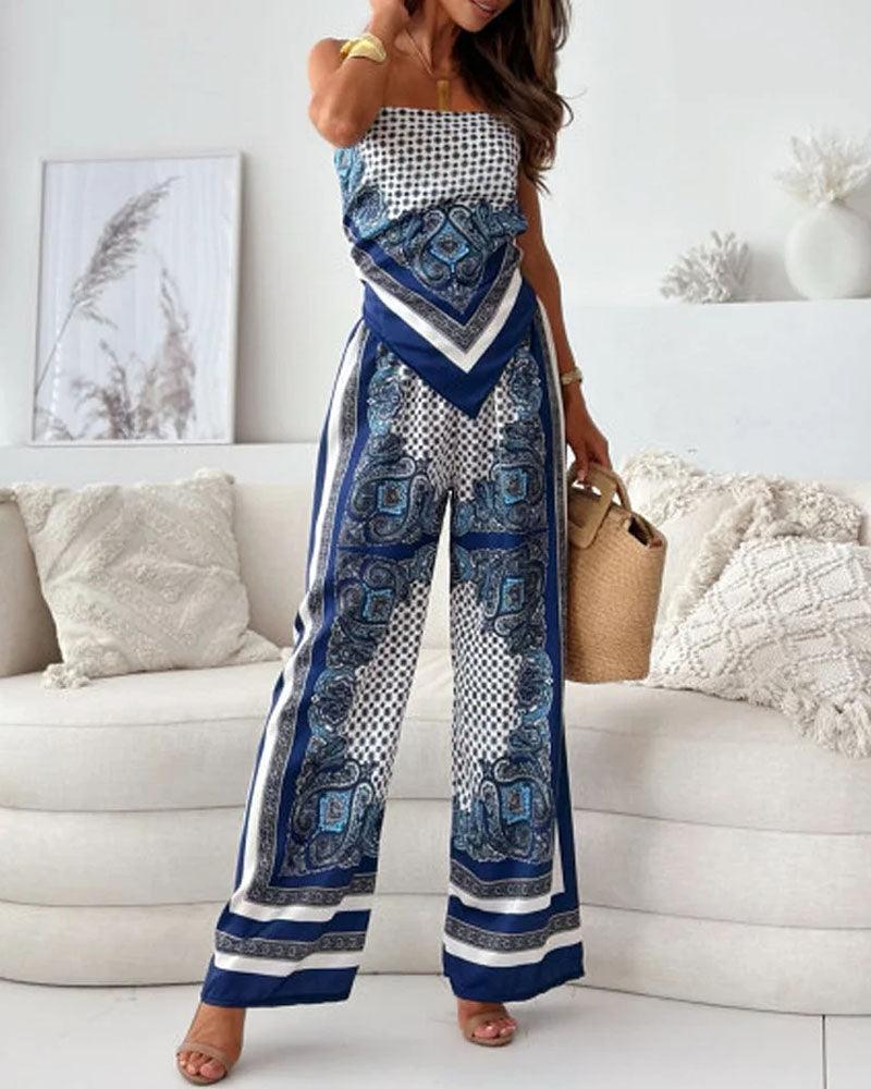 Conjunto Lila com colete estampado de amarrar e calça