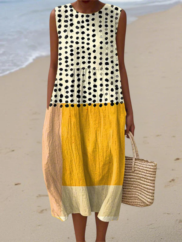 Robe midi à pois et à blocs de couleurs Leah