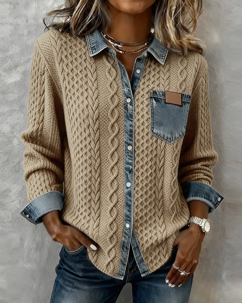 Overhemd met lange mouwen en denimpatchwork