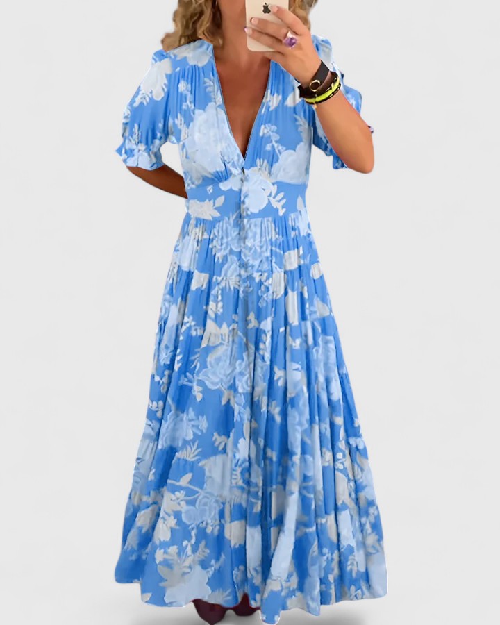 Minelda | Vestido Elegante Floral con Escote en V