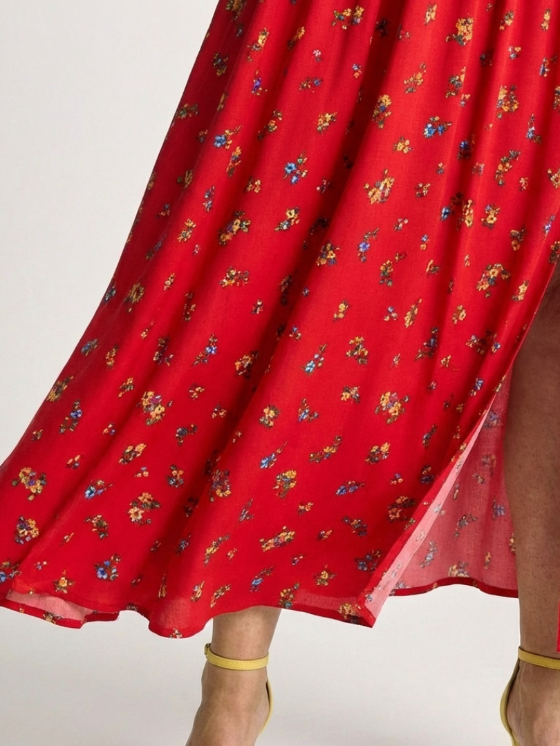 Delphine | Vestido midi floral com decote quadrado e mangas bufantes