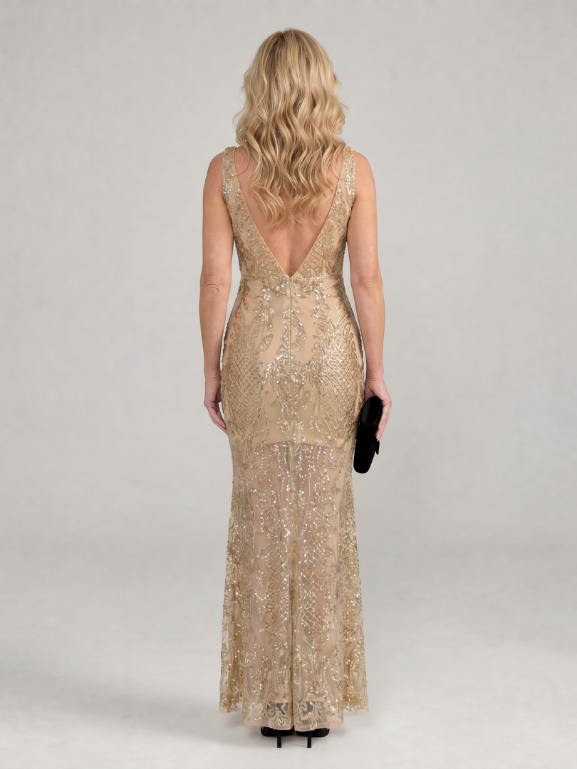 Sirea | Abito midi con paillettes, senza maniche e inserti trasparenti