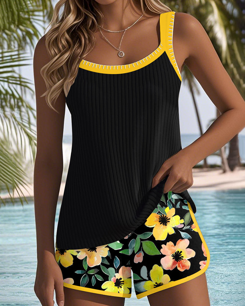Federica - Completo tankini a costine con shorts