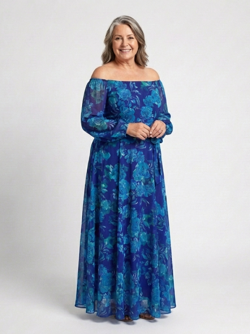 Aspen | Vestido largo floral de hombros descubiertos