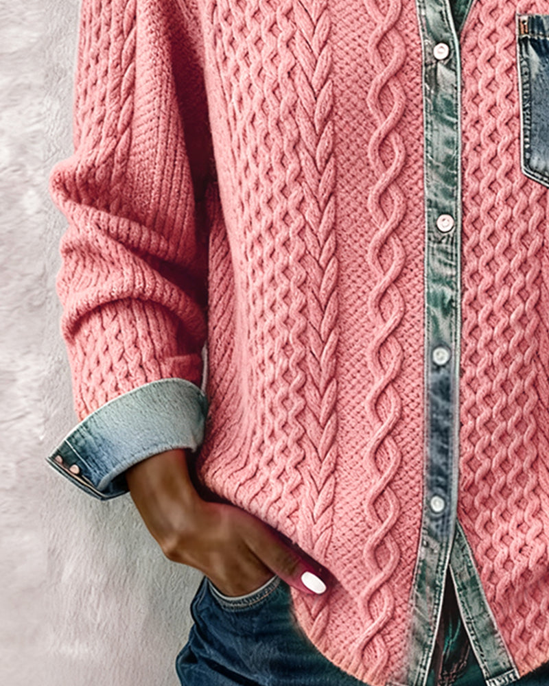 Overhemd met lange mouwen en denimpatchwork